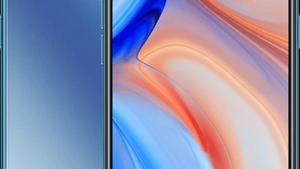 OPPO Reno4 5G smartphone in blue, front and back view