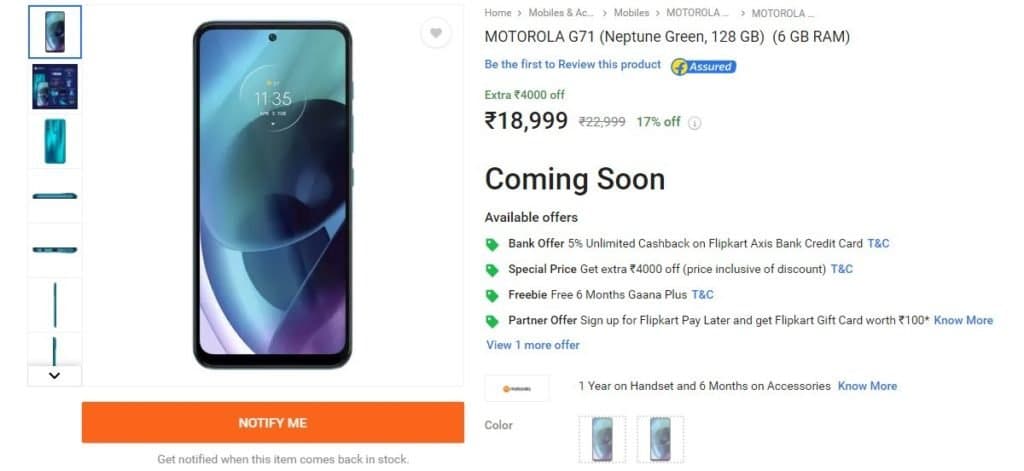 Moto G71 5G to go on sale on January 19th at Flipkart in India
-Techweu