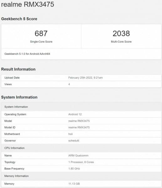 Realme V25 passes through Geekbench ahead of launch
-Techweu