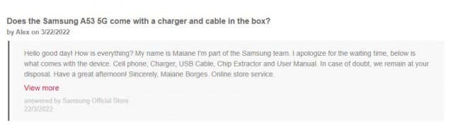 Samsung Galaxy A53 comes with bundled charger in Brazil
-Techweu