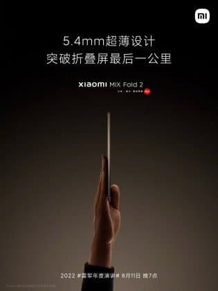 The Xiaomi Mix Fold 2 will measure only 5.4mm thick when unfolded, Watch S1 Pro also coming tomorrow
-Techweu