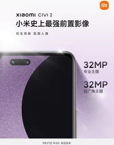 Xiaomi Civi 2 will feature dual front cameras, centered pill-shaped cutout
-Techweu