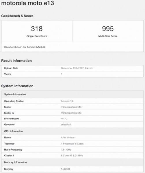 Motorola Moto E13’s key specs revealed by Geekbench
-Techweu