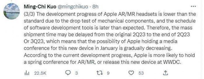 Kuo: Apple’s mixed-reality headset could arrive as early as the Spring
-Techweu