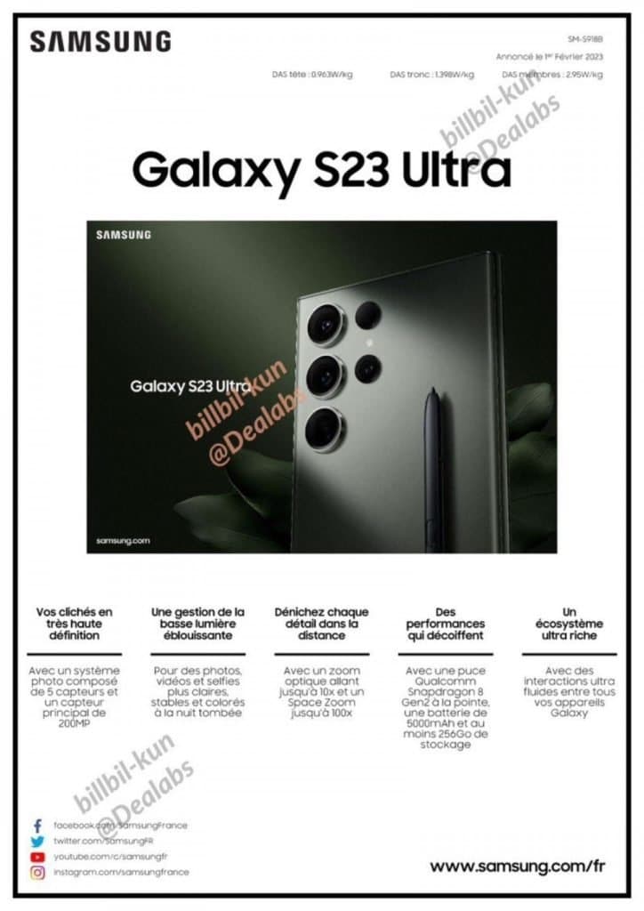 Samsung Galaxy S23 Ultra specs sheet leaks in full
-Techweu