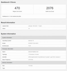 Honor V40: Geekbench 5.1 Scorecard