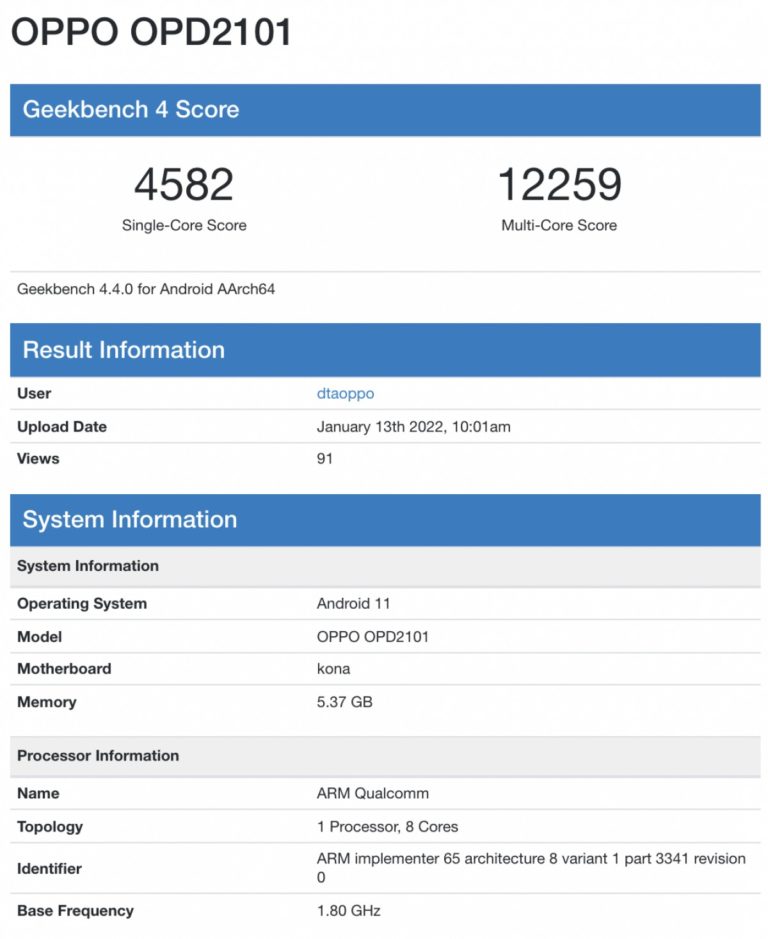 Oppo Pad benchmarked with Snapdragon 870 and 6GB RAM

-Techweu