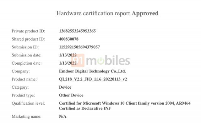 Jio is working on JioBook – an ARM laptop with Windows 10

-Techweu