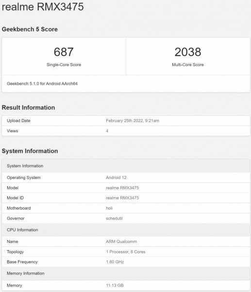Realme V25 passes through Geekbench ahead of launch
-Techweu