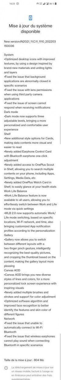 OnePlus 8 Pro OxygenOS 12 update screen