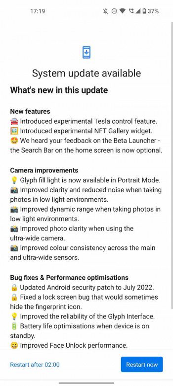 Phone (1) gets its first OTA update with July patch and camera updates
-Techweu