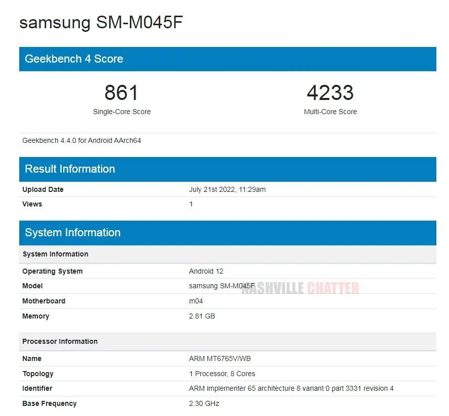 Samsung Galaxy M04 (SM-M045F) result from Geekbench