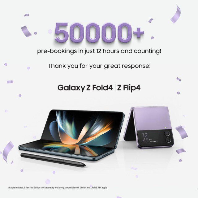 Samsung India celebrates 50,000 pre-bookings for Z Fold4 and Z Flip4 (combined) in just 12 hours
-Techweu
