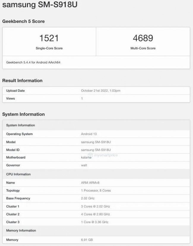 Samsung Galaxy S23 Ultra stops by Geekbench with Snapdragon 8 Gen 2
-Techweu